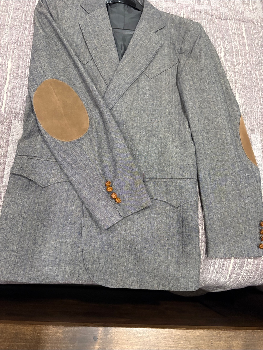 Grey Lightweight Jacket with Tan Elbow Patches